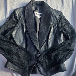 80s Vintage Black Lace Leather Jacket, SIZE S